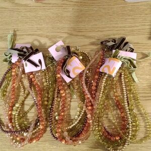 NWT 2PC Forever 21 4 Strand Bead Necklaces Tied With Velvet Ribbon
